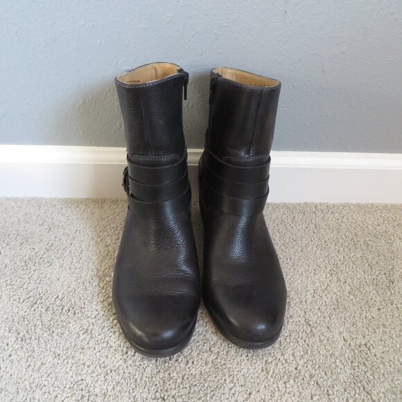 Naturalizer Katrina Womens Ankle Boots Size 6.5 Black Leather Zip Straps Buckles - Picture 4 of 10